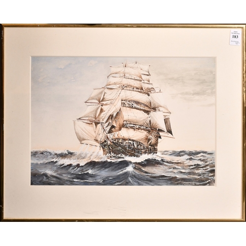 183 - C. Lewington, a pair of watercolours of clippers in the high seas, each signed and dated 75, each 10... 