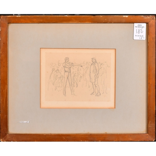 186 - George du Maurier (1834-1896), two prize fighters squaring up, pencil drawing, 3.5