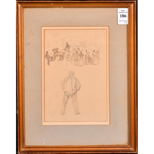 186 - George du Maurier (1834-1896), two prize fighters squaring up, pencil drawing, 3.5