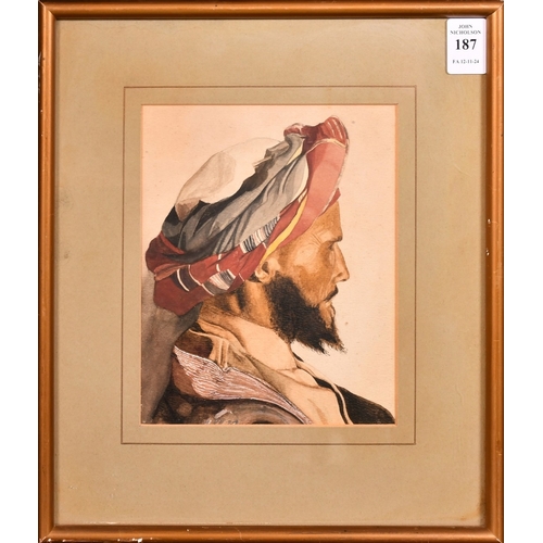 187 - Manner of David Wilkie, study of an Arabian man in profile, watercolour, date partially visible bene... 