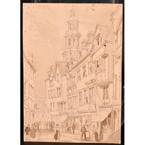 197 - English School, 19th Century, 'Wych Street', London, sepia watercolour, inscribed and with initials ... 