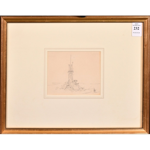 232 - WILLIAM LIONEL WYLLIE ( 1851 - 1931)PENCIL SKETCH Navy submarine.3.75ins x 4.5ins ( 9.5cm x 11cm)