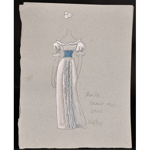 234 - Circle of CECIL BEATON.EIGHT DESIGNS FOR DRESSES.Signed, unframed,13ins x 10ins. (33cm x 25cm).