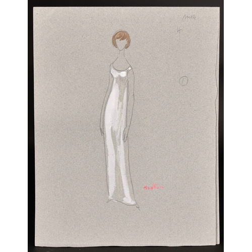 234 - Circle of CECIL BEATON.EIGHT DESIGNS FOR DRESSES.Signed, unframed,13ins x 10ins. (33cm x 25cm).