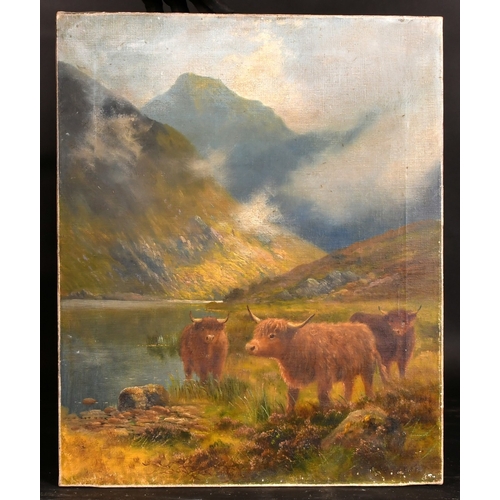 250 - Daniel Sherrin (1868-1940), cattle in a highland landscape, oil on canvas, signed, 22