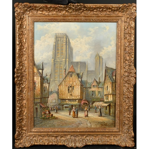 264 - Schafer (19th Century) German, A pair of street scenes with figures in Abbeville and Louvain, oils o... 