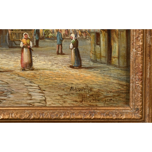 264 - Schafer (19th Century) German, A pair of street scenes with figures in Abbeville and Louvain, oils o... 