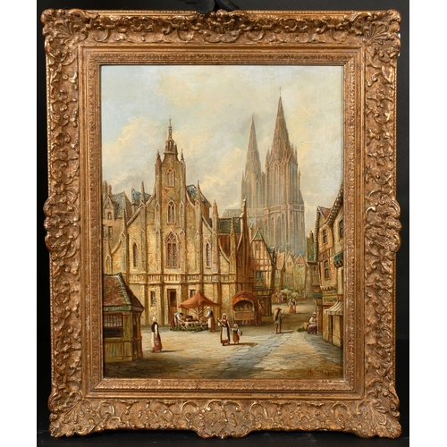 264 - Schafer (19th Century) German, A pair of street scenes with figures in Abbeville and Louvain, oils o... 