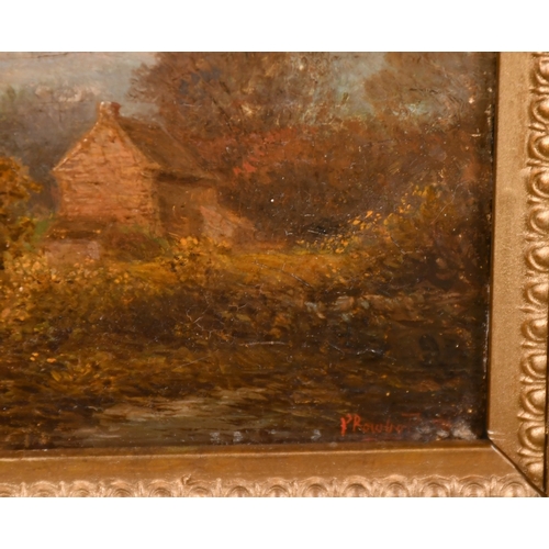 268 - 19TH CENTURY ENGLISH SCHOOLSheep on a roadway with cottage.Signed, panel.5ins x 7.5ins ( 12cm x 19cm... 