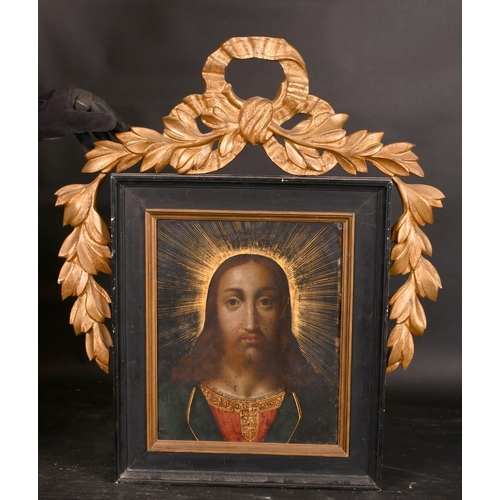 271 - 18TH - 19TH CENTURY ITALIAN SCHOOLHEAD AND SHOULDERS of CHRIST in a gilded frameTin panel 13ins x 10... 