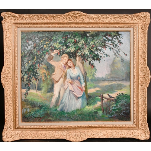 293 - Raymond Lheureux (1890-1965), an amorous couple gathered beneath a cherry tree, oil on canvas, signe... 