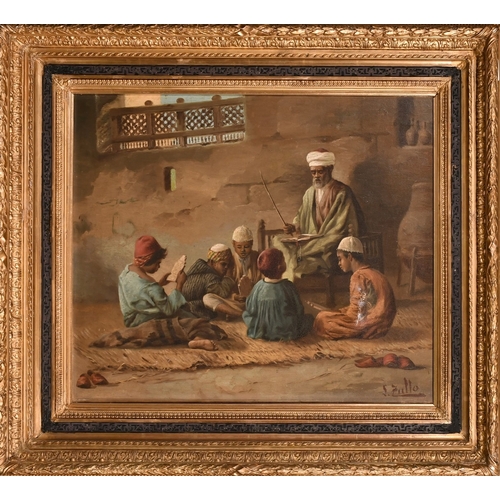 300 - L. Zullo, Circa 1920, young figures learning the Quran, oil on canvas, signed, 18