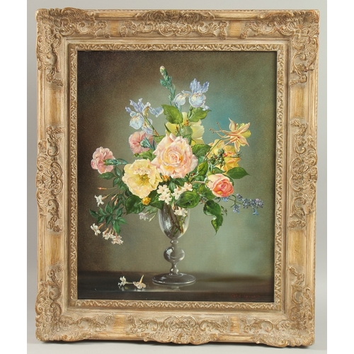 301 - Cecil Kennedy (1905-1997), 'Mixed Flowers in an English 17th Century Wine Glass', oil on canvas, sig... 