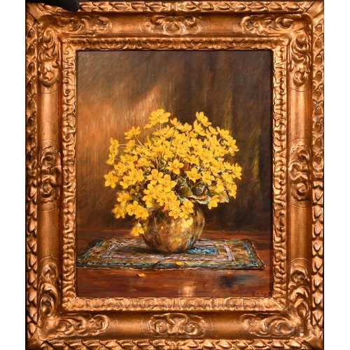 306 - Robert Morley (20th Century), a still life of yellow flowers, oil on canvas, signed, 21