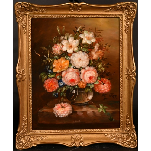 308 - P. Gabriel (20th Century), a still life study of mixed flowers in a glass vase, oil on panel, signed... 