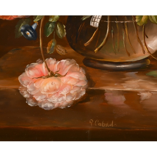 308 - P. Gabriel (20th Century), a still life study of mixed flowers in a glass vase, oil on panel, signed... 