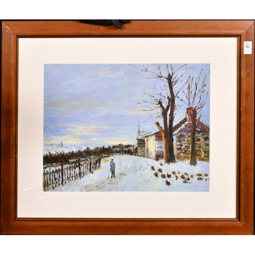 352 - After Alred Sisley, 'Snow in Veneux, Nadon', acrylic on canvas board, 12