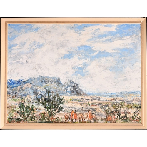 358 - 20th Century Impressionist School, landscape with figures and animals in the foreground, oil on canv... 