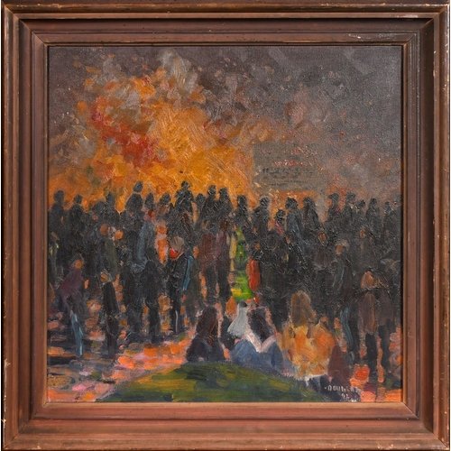 365 - Douglas, English School, 'November Fifth', figures before a bonfire, oil on canvas, signed and dated... 