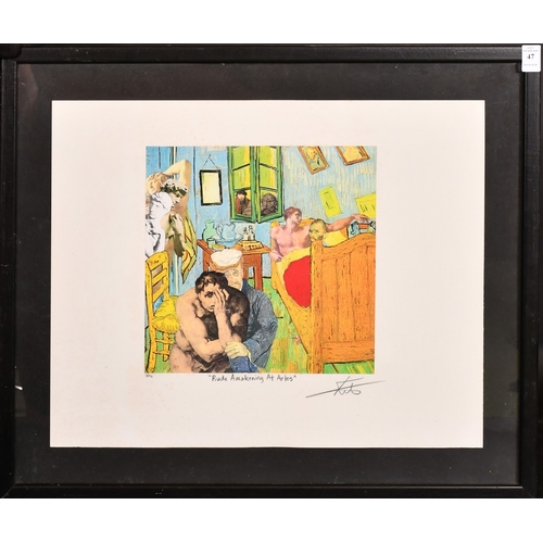 47 - Barry Kite, 20th Century, 'Rude Awakening at Arles', colour print, signed in pencil, image size 10.5... 