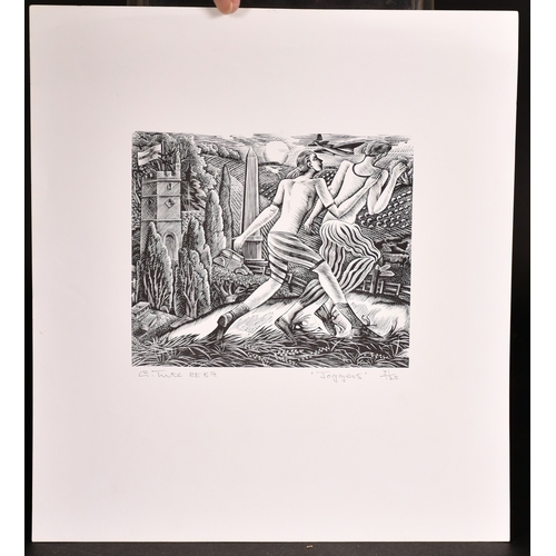 69 - George William Tute (b. 1933), 'Joggers', woodcut, signed in pencil, image size 5