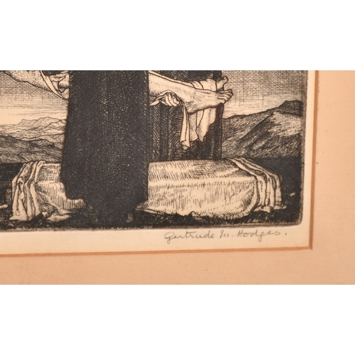 72 - Gertrude Martin Hodges, an etching of the deposition of Christ, signed in pencil, 5.25