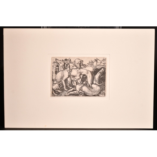 95 - After Albrecht Durer, a group of five hunting dogs, engraving, 3.25