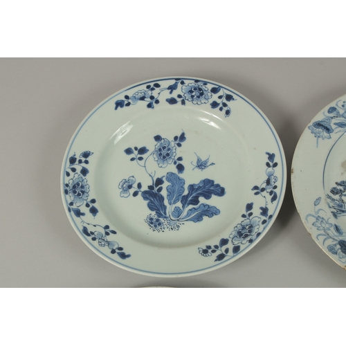 1 - FOUR CHINESE BLUE AND WHITE PORCELAIN PLATES, (af), each 22.5cm diameter, (4).