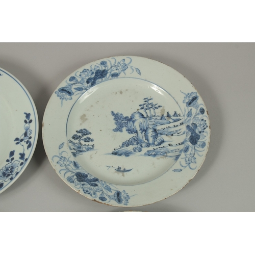 1 - FOUR CHINESE BLUE AND WHITE PORCELAIN PLATES, (af), each 22.5cm diameter, (4).