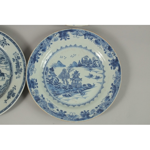 1 - FOUR CHINESE BLUE AND WHITE PORCELAIN PLATES, (af), each 22.5cm diameter, (4).