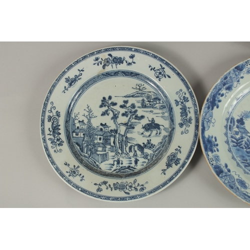 1 - FOUR CHINESE BLUE AND WHITE PORCELAIN PLATES, (af), each 22.5cm diameter, (4).