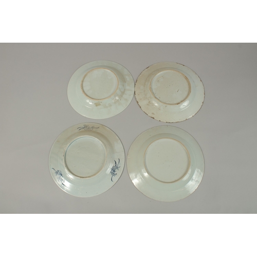 1 - FOUR CHINESE BLUE AND WHITE PORCELAIN PLATES, (af), each 22.5cm diameter, (4).