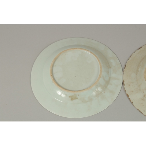 1 - FOUR CHINESE BLUE AND WHITE PORCELAIN PLATES, (af), each 22.5cm diameter, (4).