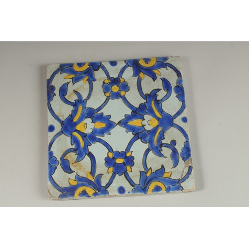 110 - A FINE 18TH-19TH CENTURY PERSIAN GLAZED POTTERY TILE, 20cm square.