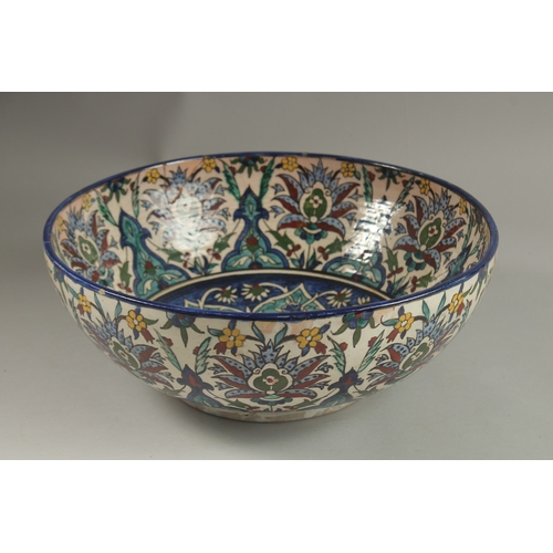 116 - A VERY FINE AND LARGE SIGNED PALESTINIAN JERUSALEM GLAZED POTTERY BOWL, 34cm diameter.