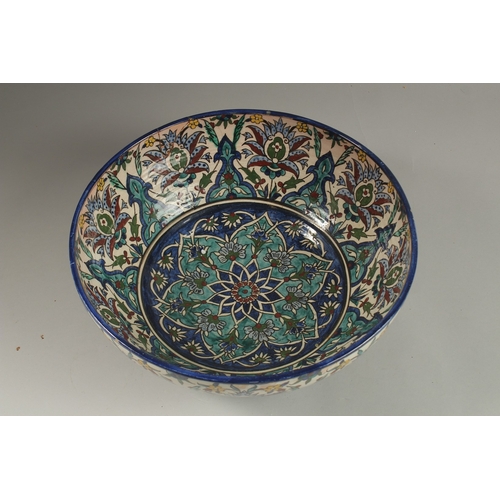 116 - A VERY FINE AND LARGE SIGNED PALESTINIAN JERUSALEM GLAZED POTTERY BOWL, 34cm diameter.