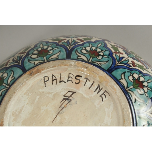 116 - A VERY FINE AND LARGE SIGNED PALESTINIAN JERUSALEM GLAZED POTTERY BOWL, 34cm diameter.