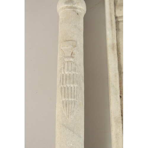 129 - A COLLECTION OF SEVEN ISLAMIC MAMLUK STYLE CARVED MARBLE PILLARS, some with Mamluk cup symbols, (7).