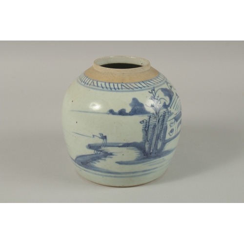 13 - A CHINESE BLUE AND WHITE PORCELAIN JAR, 16cm high.