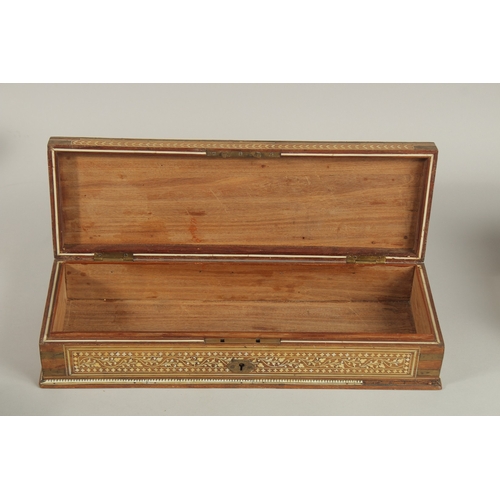 138 - A VERY FINE 19TH CENTURY INDIAN HOSHIARPUR IVORY INLAID WOODEN BOX, 37cm x 12cm. Submission referenc... 