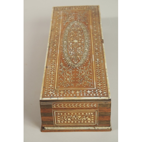 138 - A VERY FINE 19TH CENTURY INDIAN HOSHIARPUR IVORY INLAID WOODEN BOX, 37cm x 12cm. Submission referenc... 