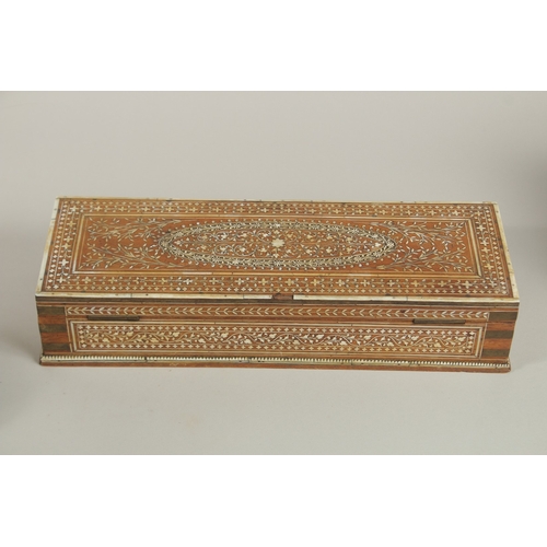 138 - A VERY FINE 19TH CENTURY INDIAN HOSHIARPUR IVORY INLAID WOODEN BOX, 37cm x 12cm. Submission referenc... 