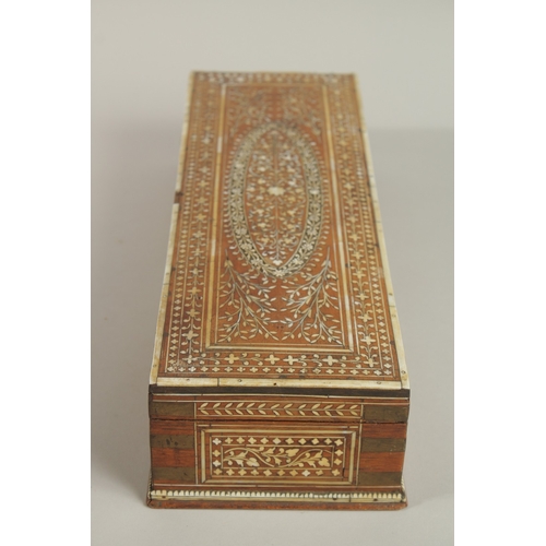 138 - A VERY FINE 19TH CENTURY INDIAN HOSHIARPUR IVORY INLAID WOODEN BOX, 37cm x 12cm. Submission referenc... 