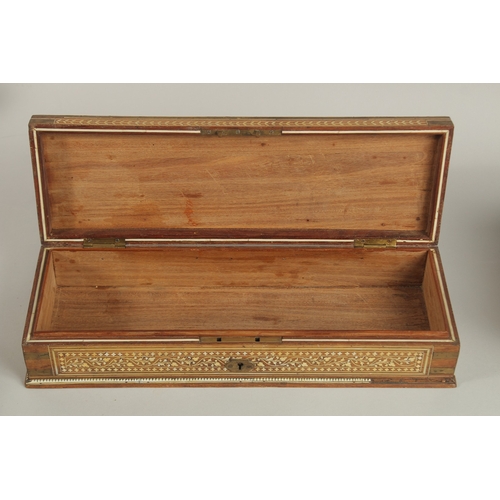 138 - A VERY FINE 19TH CENTURY INDIAN HOSHIARPUR IVORY INLAID WOODEN BOX, 37cm x 12cm. Submission referenc... 