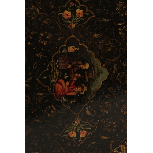 148 - A LARGE 19TH CENTURY PERSIAN QAJAR LACQUERED BOOK COVER, 33cm x 22cm.