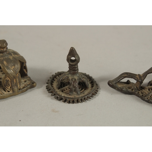 158 - A GROUP OF FIVE 17TH CENTURY TIBETAN OR SOUTH INDIAN BUDDHIST BRONZE STAMPS, (5).