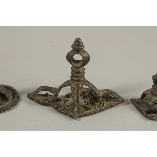 158 - A GROUP OF FIVE 17TH CENTURY TIBETAN OR SOUTH INDIAN BUDDHIST BRONZE STAMPS, (5).