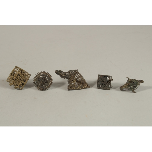 158 - A GROUP OF FIVE 17TH CENTURY TIBETAN OR SOUTH INDIAN BUDDHIST BRONZE STAMPS, (5).