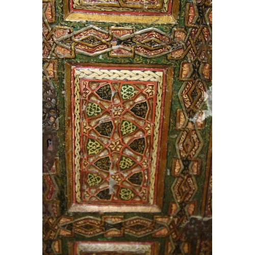 163 - A FINE LARGE LATE 19TH - EARLY 20TH CENTURY NORTH AFRICAN MORROCCAN PAINTED CARVED WOODEN CABINET,  ... 