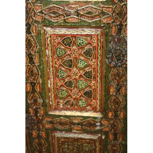 163 - A FINE LARGE LATE 19TH - EARLY 20TH CENTURY NORTH AFRICAN MORROCCAN PAINTED CARVED WOODEN CABINET,  ... 